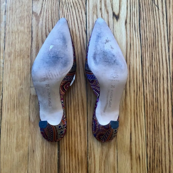 Manolo Blahnik Pink Paisley Mules Pointed Toe - Picture 7 of 8